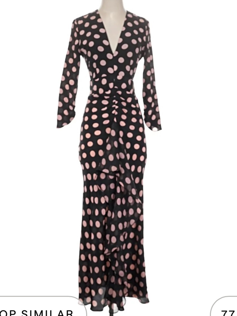 RIXO Black silk Pink Polka Dot Open-Back Maxi Dress